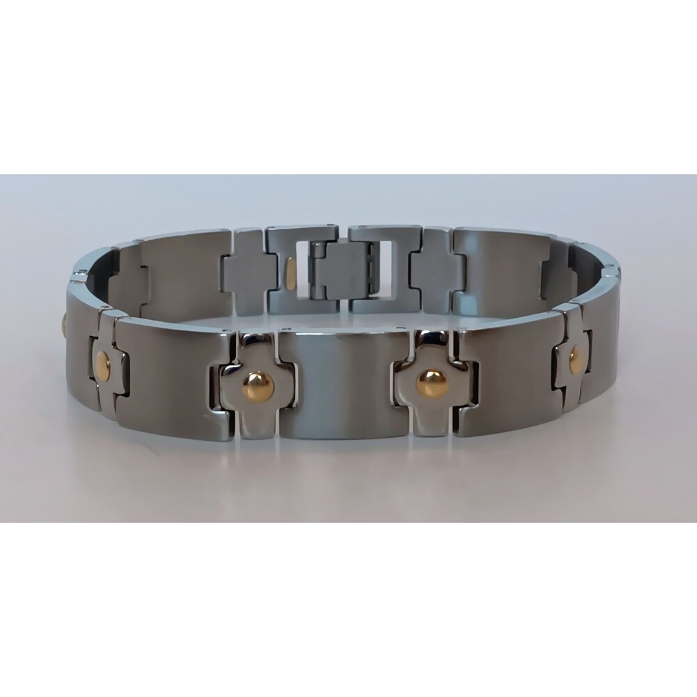 Aurafin Men's Stainless Steel 18K Gold Accents Bracelet 8 in